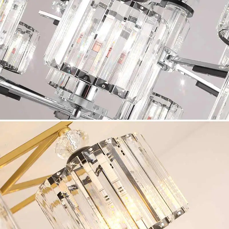 lustre en cristal luxe nordique éclairage métal chromé verre transparent - vue 6 sur 18