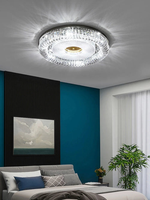 plafonnier led moderne à intensité variable en cristal doré argenté - vue 2 sur 11
