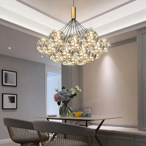 suspension LED design moderne en verre gypsophile réglable en hauteur - vue 5 sur 11