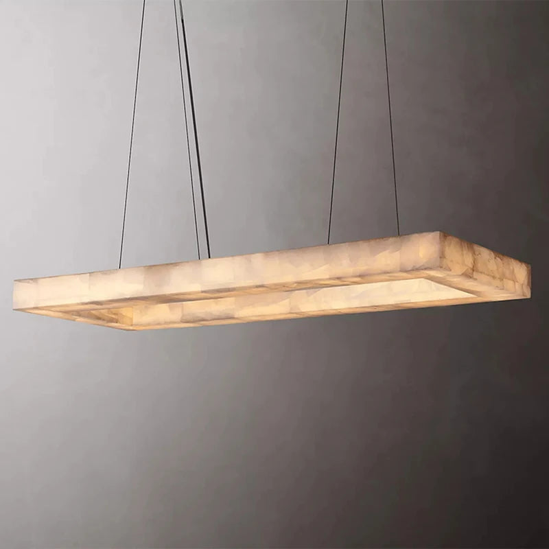 Lustre Rétro américain rectangulaire LED marbre noir plafond éclairage pour salle à manger - vue 4 sur 10