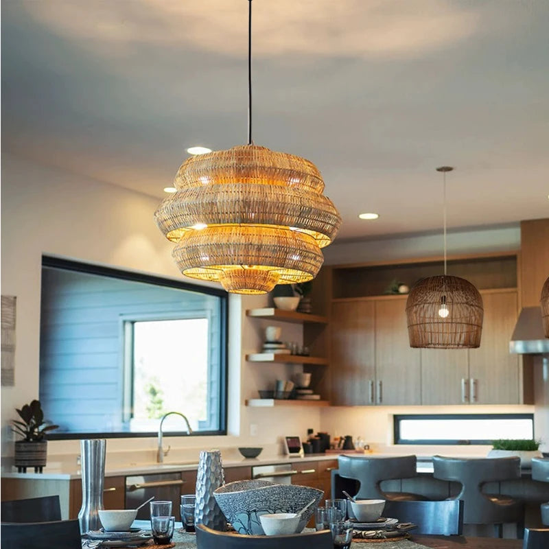 Lampes bohème créatives en rotin - vue 10 sur 14