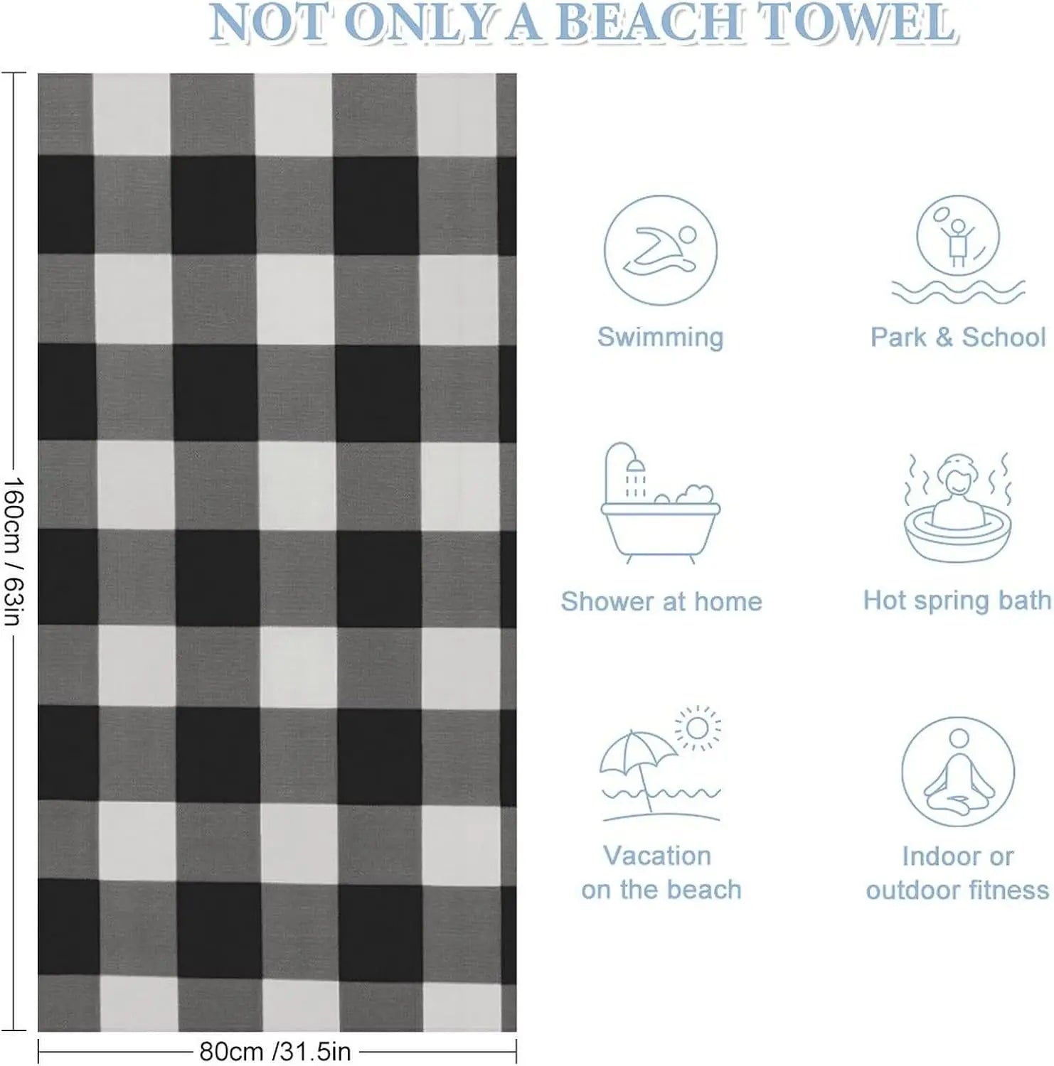 serviette de plage carreaux style leger anti sable - vue 3 sur 6