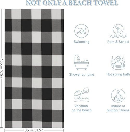 serviette de plage carreaux style leger anti sable - vue 4 sur 6