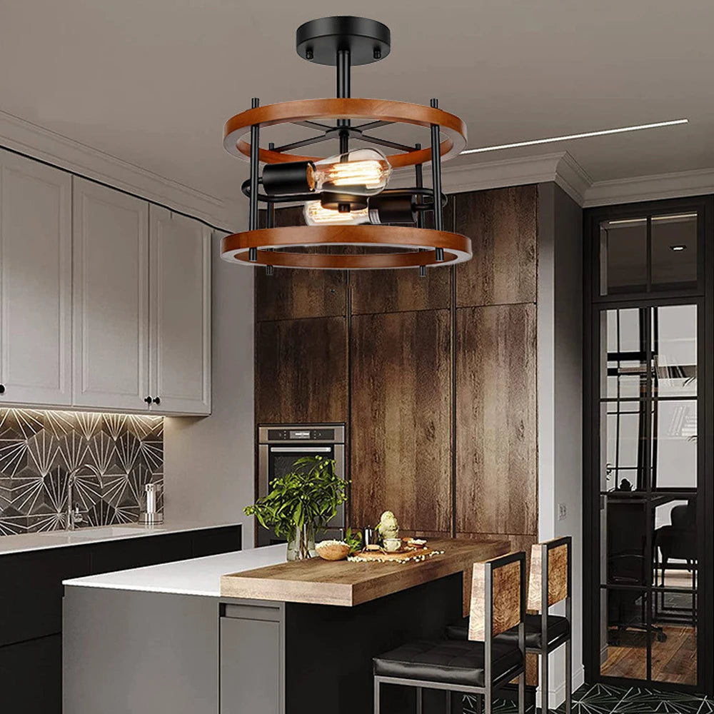 plafonnier industriel rétro à deux lampes pour intérieur - vue 5 sur 11