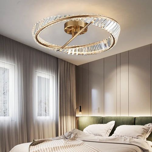 plafonnier led dimmable moderne avec anneaux de cristal - vue 5 sur 9