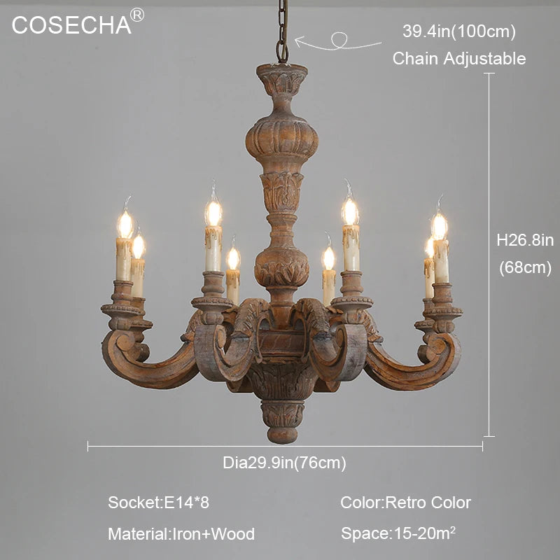 lustre vintage en bois éclairage art déco nordique rétro - vue 10 sur 12