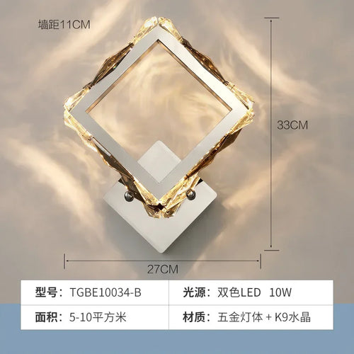 Bed Lamp, Wall Lamp, Bedroom Minimalist Living Room Light, LED Light Luxury TV Background Wall Lamp, Crystal Staircase Light - vue 9 sur 8