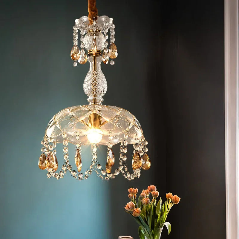 lustre rétro américain en cristal avec éclairage led suspendu - vue 4 sur 8