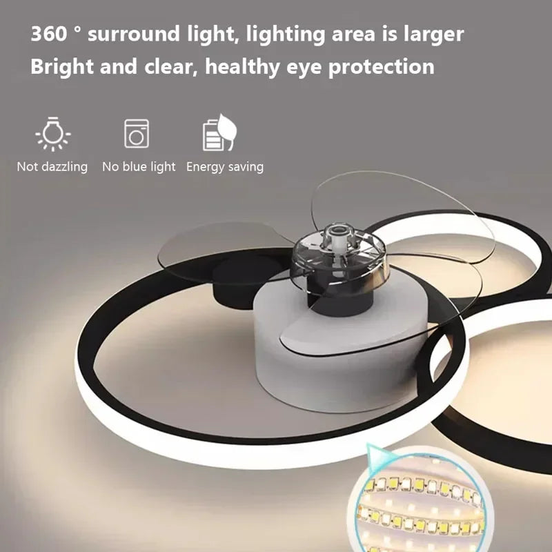 plafonnier led avec ventilateur et télécommande design moderne - vue 5 sur 10