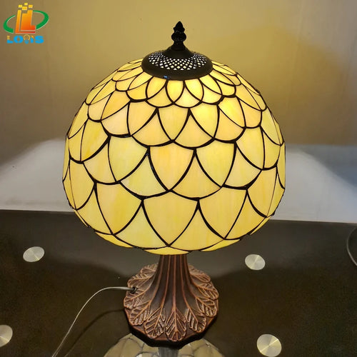 lampe à poser nordique en verre antique style tiffany - vue 3 sur 6