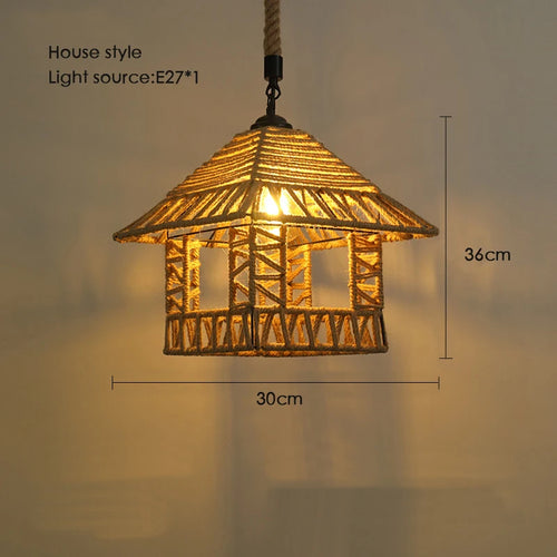 Sisal chanvre corde suspension plafonnier Lustre suspendu Lustre fer main tressage rustique rétro pour salle à manger décor - vue 27 sur 28