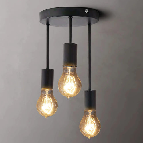 Grensk Plafonnier Industriel Noir 3 Têtes Ampoules Luminaire Vintage Pour Cuisine Balcon Porche Salon - vue 10 sur 10