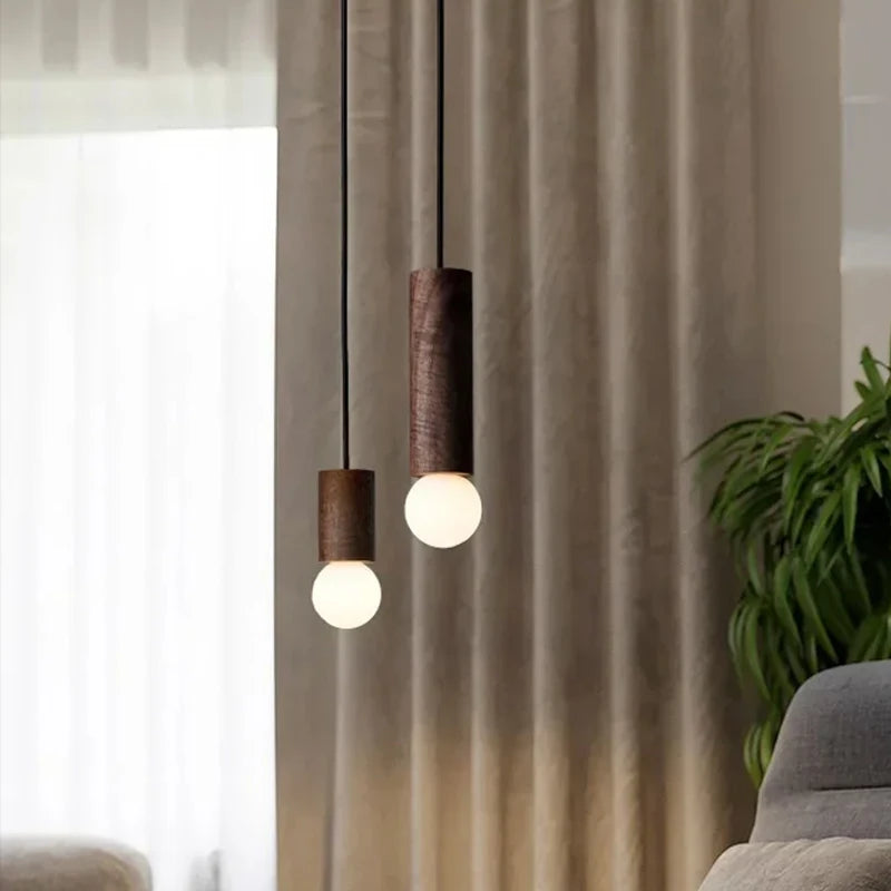 lampe suspendue en bois led décoration simple nordique - vue 2 sur 12