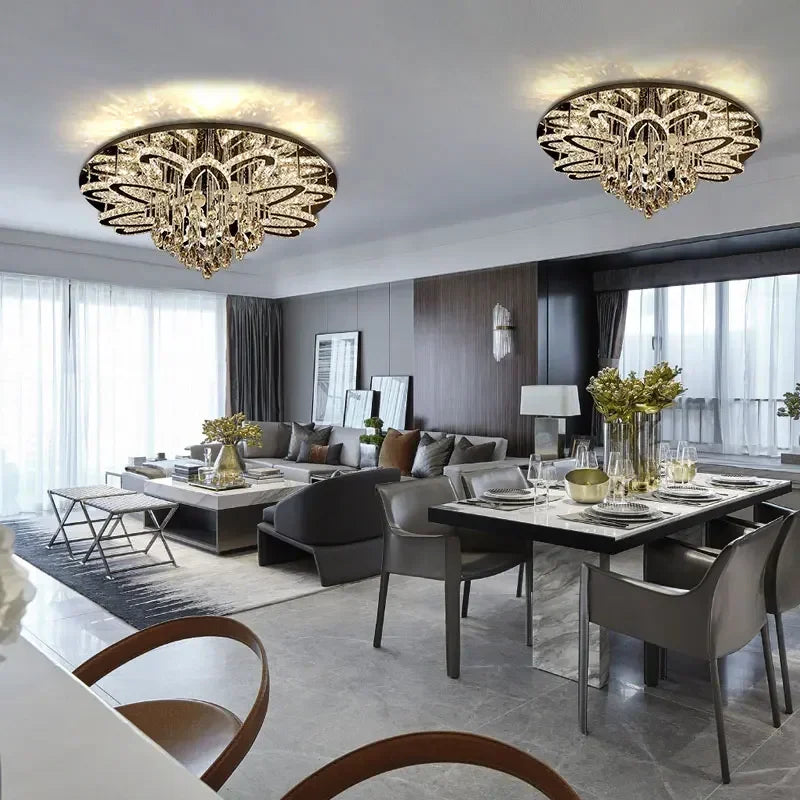 plafonnier led moderne en cristal et acier inoxydable design élégant pour intérieur - vue 3 sur 7