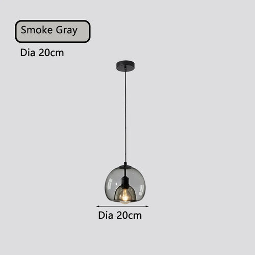 lampe verre table industrielle suspendue fumée gris ambre led e27 suspension - vue 10 sur 10