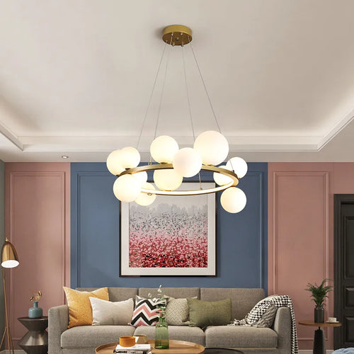 Lustre design rond avec boules en Verre clair à LED - vue 2 sur 27