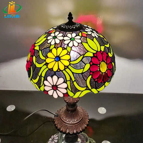 lampe de chevet style tiffany rétro en verre créatif vintage - vue 7 sur 7