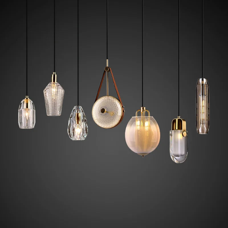 suspension en verre cristal art déco avec éclairage led - vue 3 sur 25