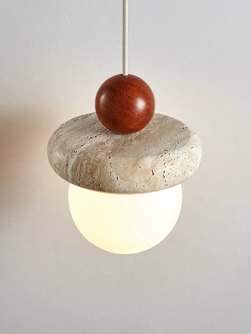 Suspension Led Style crème chambre chevet médiévale Memphis chambre d'enfant fil suspendu petite pierre claire bois - vue 4 sur 6