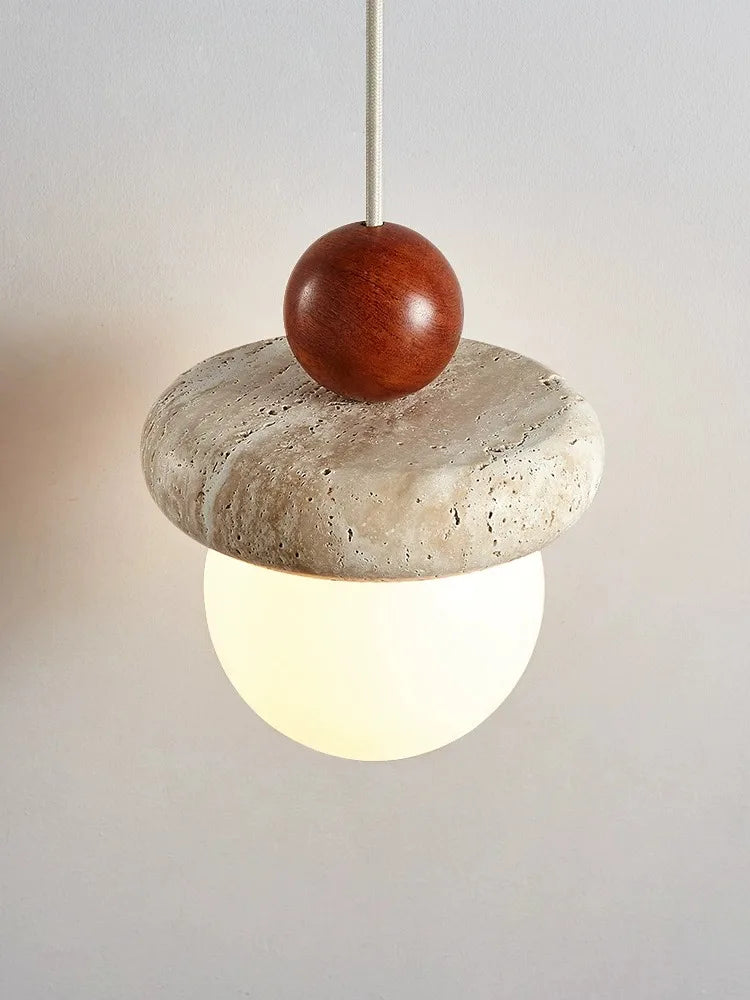 Suspension Led Style crème chambre chevet médiévale Memphis chambre d'enfant fil suspendu petite pierre claire bois - vue 4 sur 6