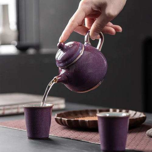 Théière artisanale ru kiln avec infuseur puer - vue 3 sur 7