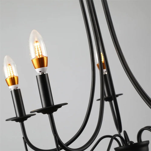 lustre en fer forgé noir 5 ampoules style industriel vintage américain - vue 6 sur 6