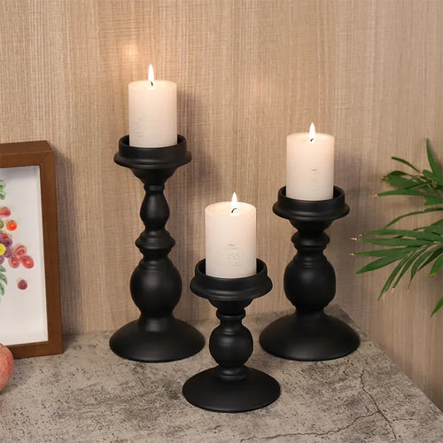 bougeoir en fer noir style nordique pour décoration et mariage - vue 2 sur 9