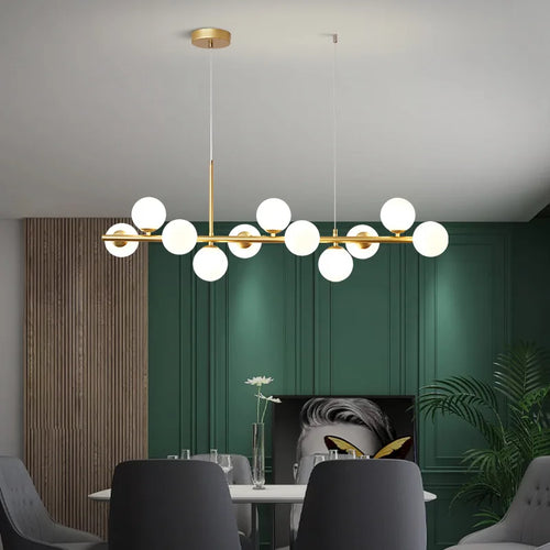 lustre long moderne en boule de verre abat-jour suspendu décoration led - vue 2 sur 30