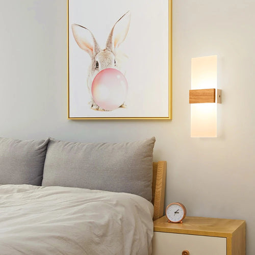 Nordique LED applique murale en bois acrylique chevet applique murale éclairage intérieur décor à la maison chambre salon cuisine étude allée lampe - vue 4 sur 9