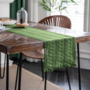 Chemin de table bohème coton lin beige pompons