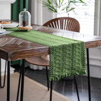 Chemin de table bohème coton lin beige pompons
