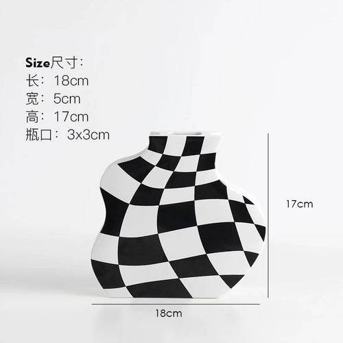 vase en céramique damier pour fleurs séchées décoration élégante - vue 11 sur 10