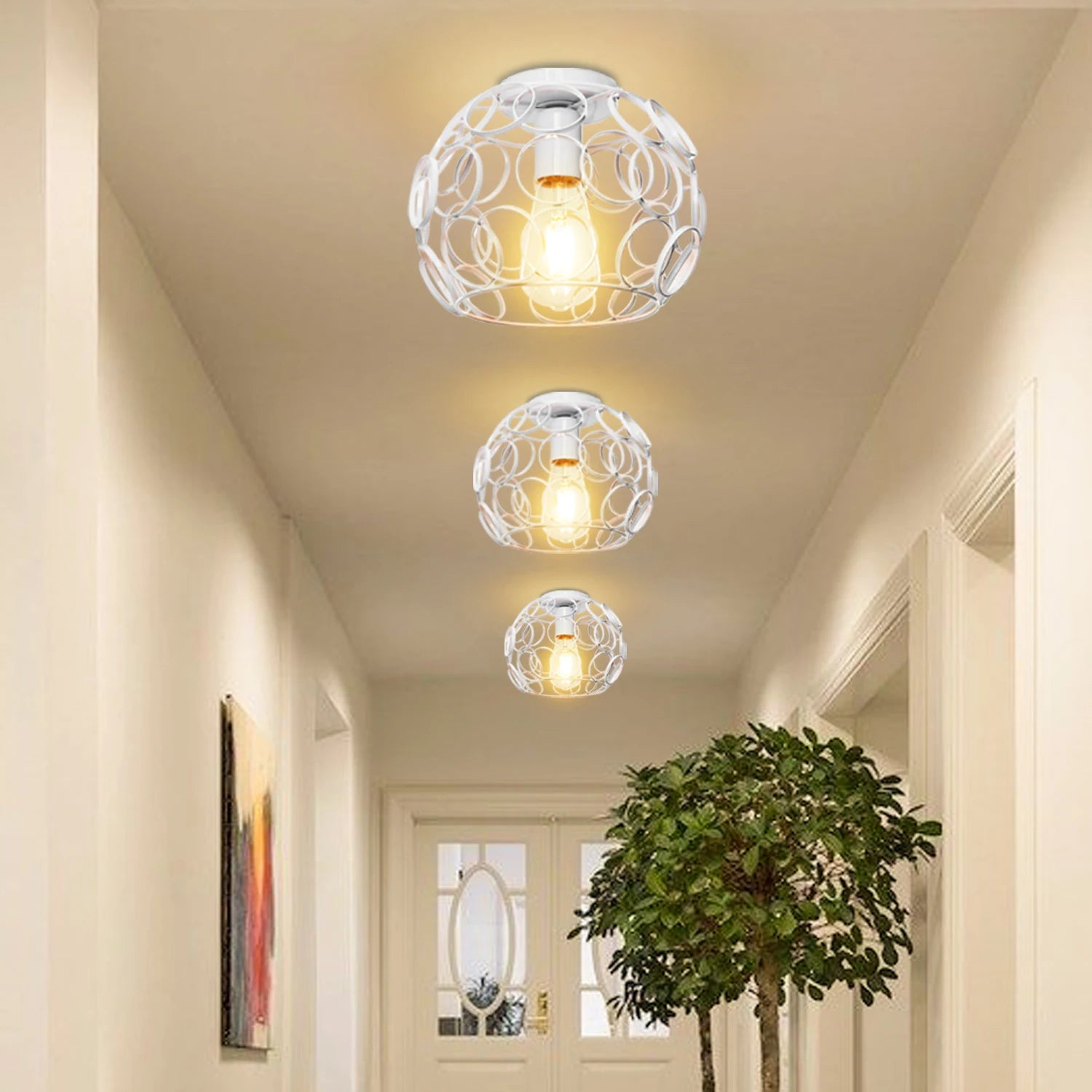 lustre industriel rétro en fer avec lumière led moderne - vue 6 sur 12