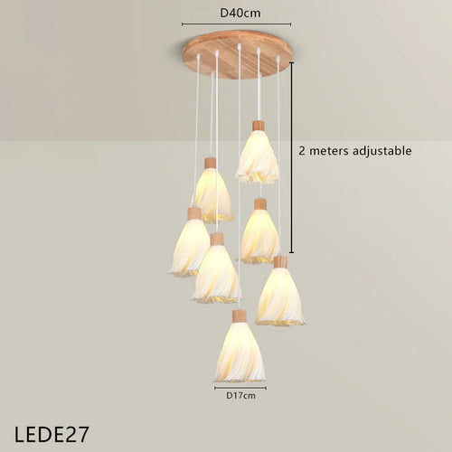 lustre long en bois massif style nordique pour villa - vue 9 sur 11
