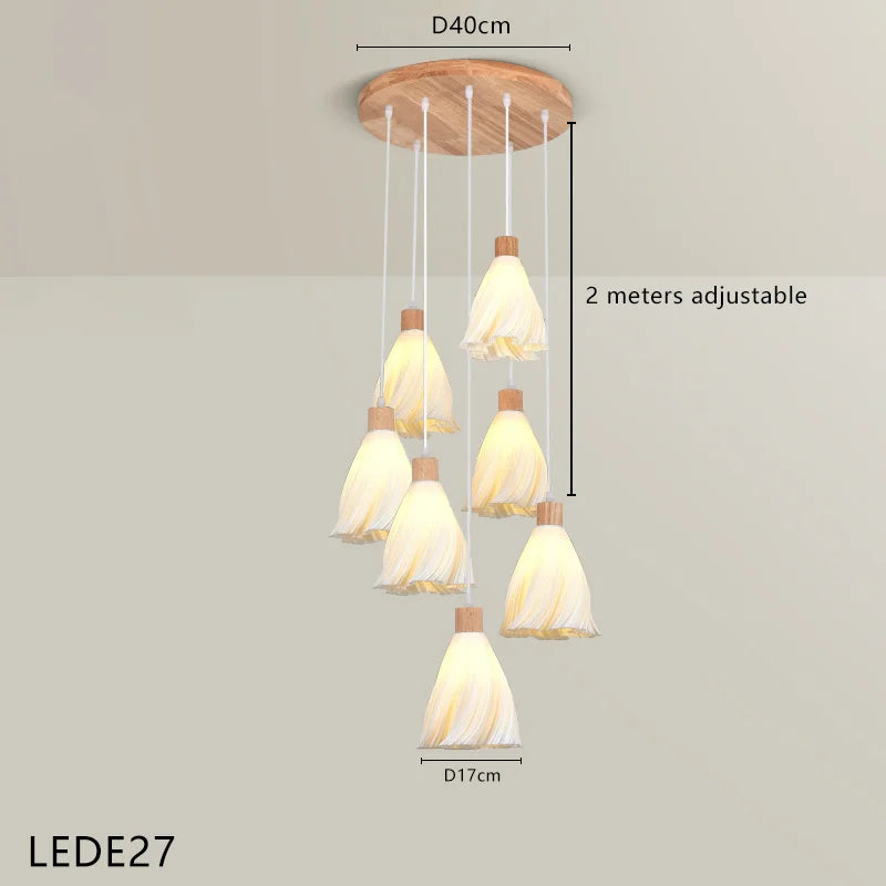 lustre long en bois massif style nordique pour villa - vue 8 sur 11