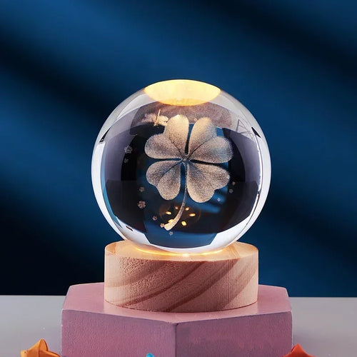 veilleuse 3D en cristal système solaire cadeau décoratif en bois - vue 6 sur 16