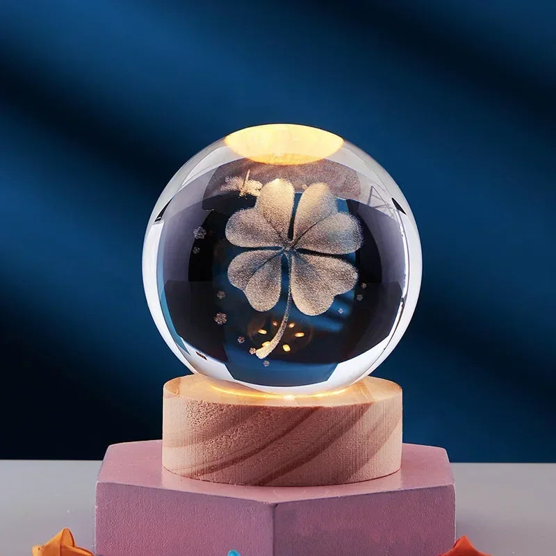 veilleuse 3D en cristal système solaire cadeau décoratif en bois - vue 5 sur 16