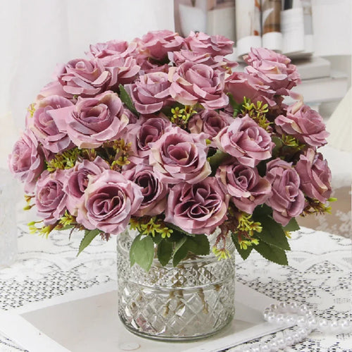 bouquet de roses décoratives en soie parfum de miel pour décoration intérieure - vue 6 sur 12