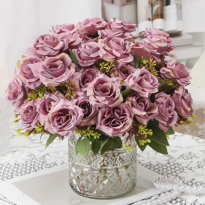 bouquet de roses décoratives en soie parfum de miel pour décoration intérieure - vue 5 sur 12