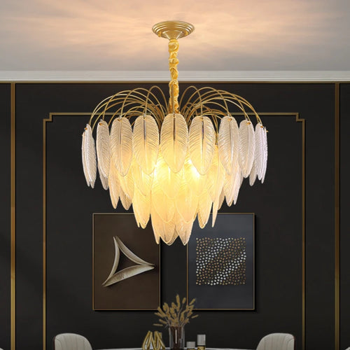 lustre led nordique plume verre décoration luminaires suspendus - vue 2 sur 9