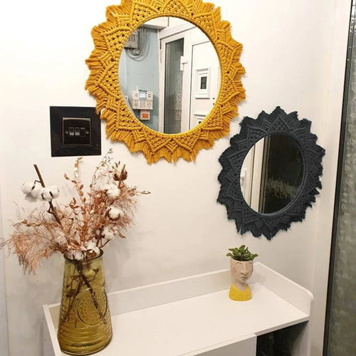 miroir rond en macramé style bohème pour décoration murale - vue 4 sur 19