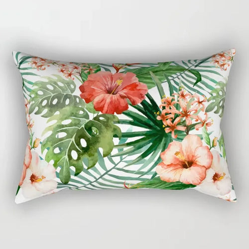 housse de coussin rectangulaire fleurs tropicales 30 x 50 cm