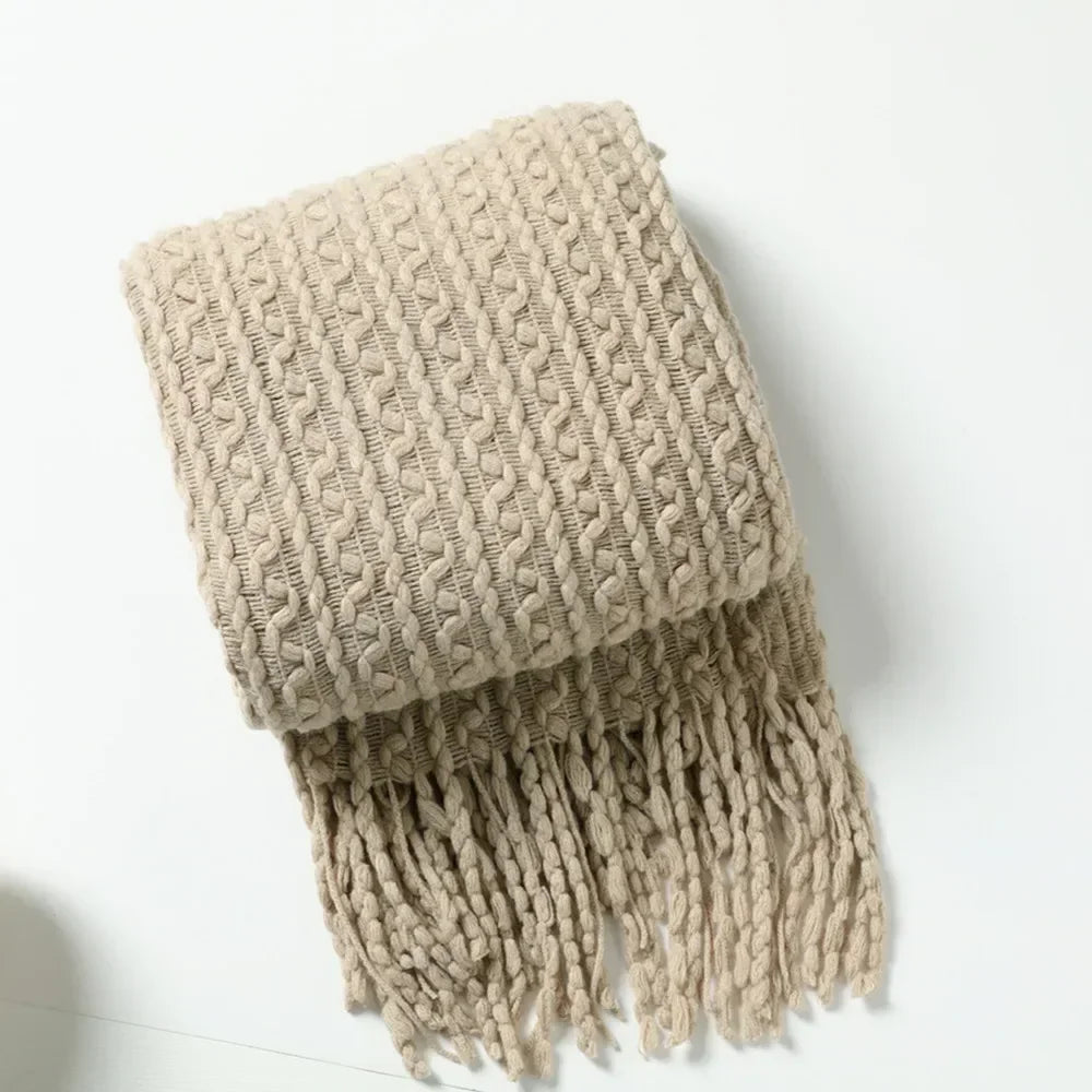 plaid bohème carreaux doux avec pompons pour salon