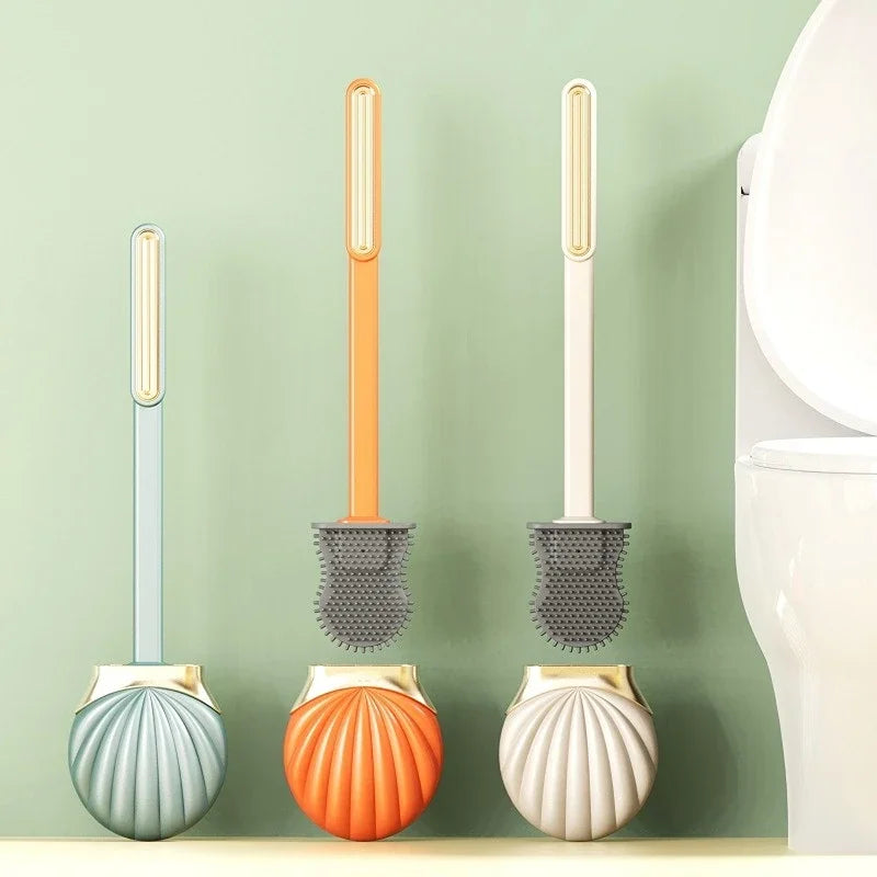 brosse de toilette en silicone avec support pratique et long manche - vue 4 sur 10