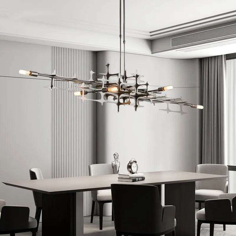 lustre postmoderne de luxe nordique led géométrique en acier inoxydable - vue 4 sur 8