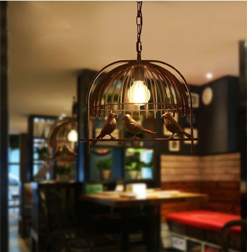 lustre cage à oiseaux en fer forgé pour café et bar - vue 6 sur 6