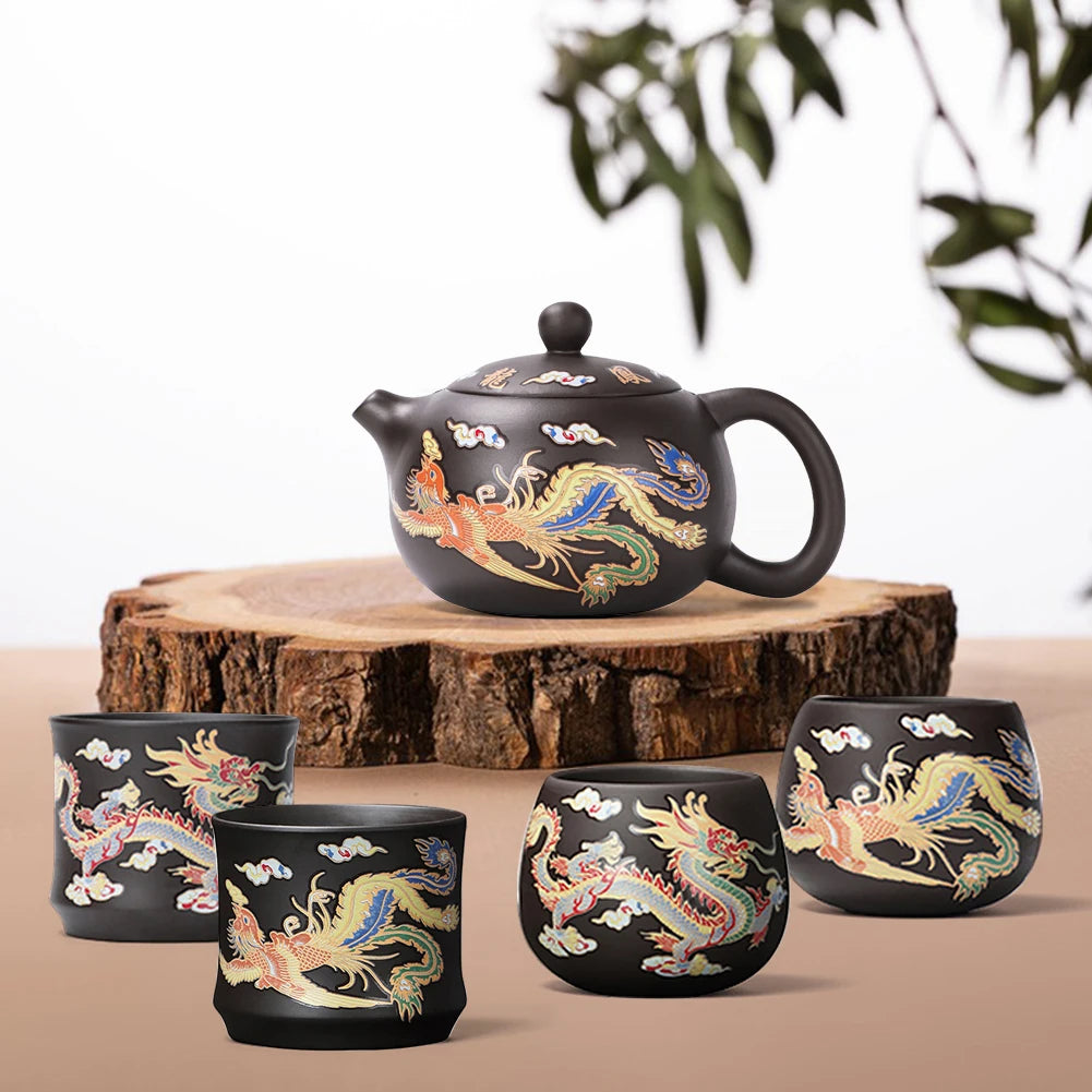 theiere argile dragons phenix gongfu artisanale changeante - vue 4 sur 7