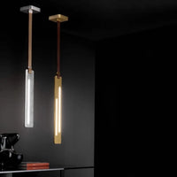 lustre led en métal et cuir pour bar et bureau