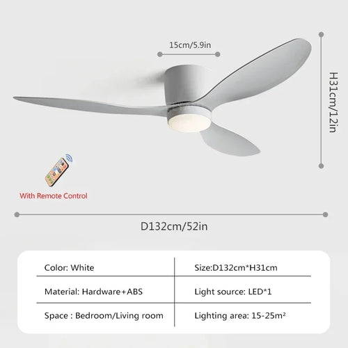 plafonnier ventilateur lumineux avec télécommande design nordique - vue 9 sur 11
