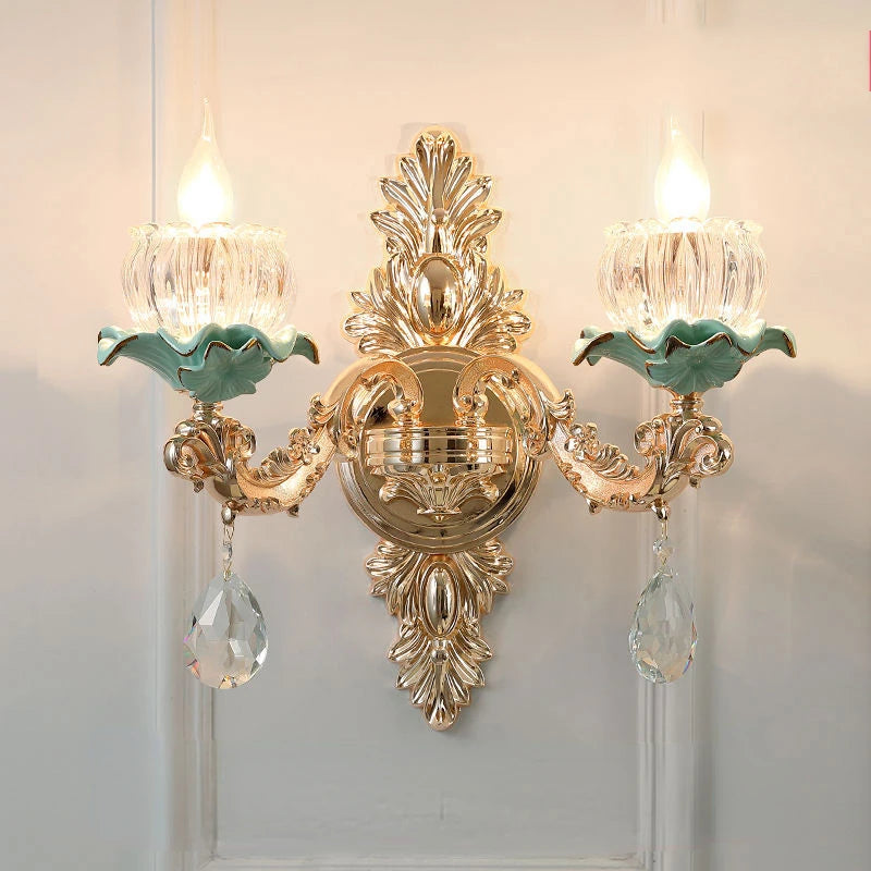 lustre de luxe moderne style européen rétro en cristal et céramique - vue 5 sur 13